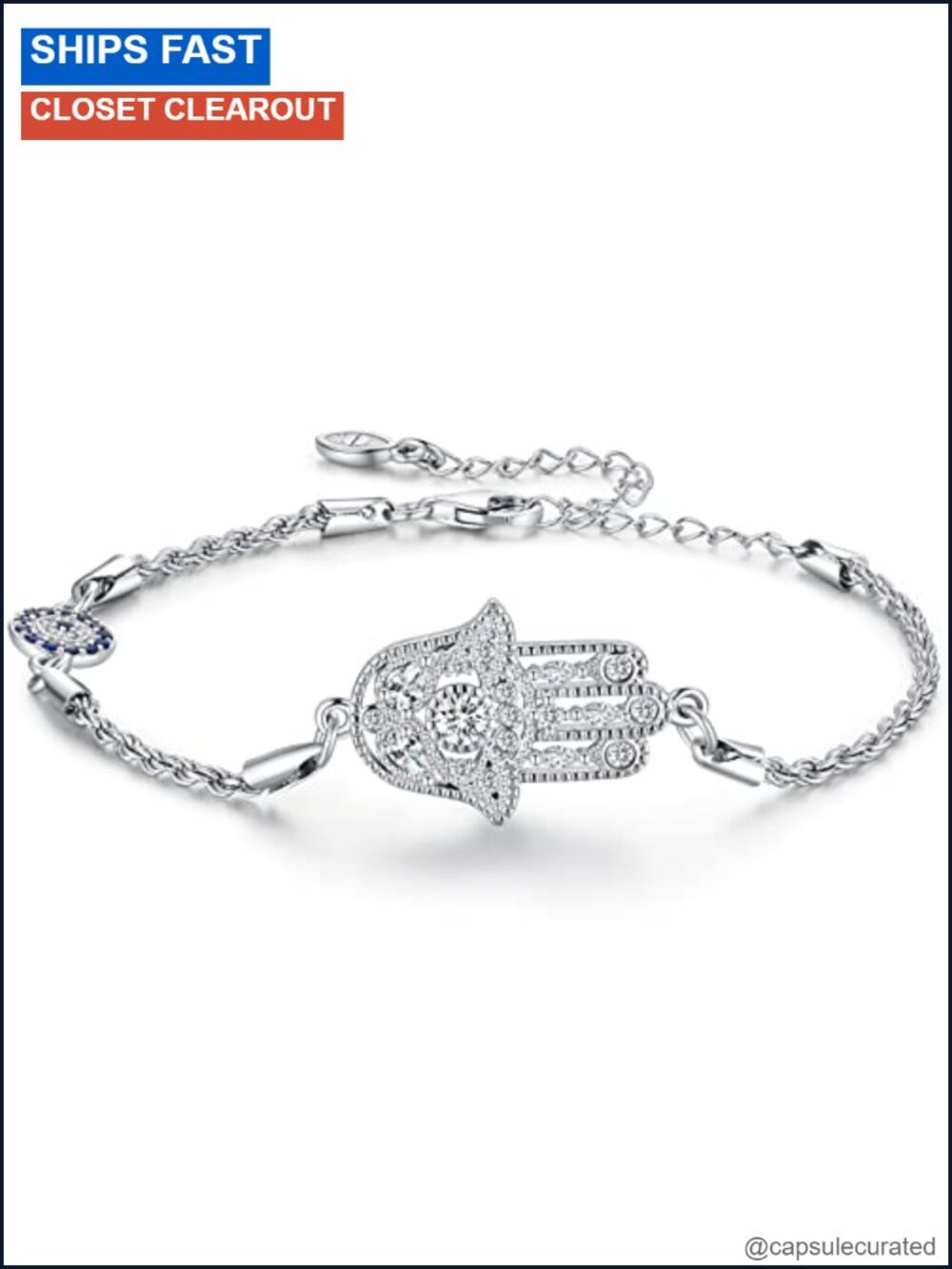 925 Sterling Silver Hamsa Necklace Evil Eye Pendant Cubic Zirconia Good Luck
